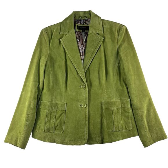 Colebrook Jackets & Blazers - Colebrook Large Suede Leather Lime Green Jacket Women's Paisley Lined 2 Button